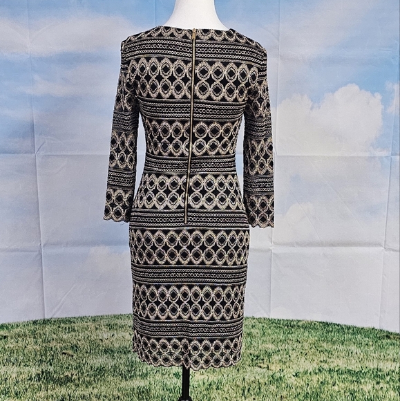 CACHE | CROCHETED LACE COCKTAIL BODYCON QUARTER SLEEVE DRESS - Picture 6 of 16